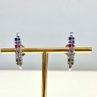 Brinco Ear hook com Zircônias Coloridas de Ródio Branco