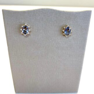 Brinco de Zircônia Blue Banhado a Ouro 18k.