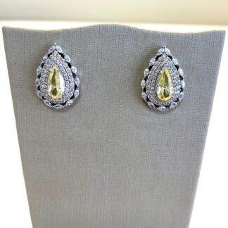 Brinco Gota Citrino Cravejado com Zircônias de Prata 925