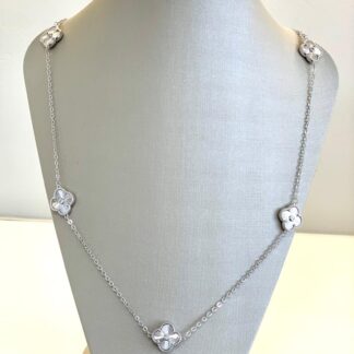 Colar Trevo Alongado Ródio Branco