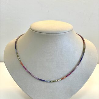 Colar Riviera com Zircônias Coloridas Prata 925