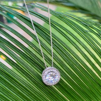 Colar Botão Cravejado de Zircônias Prata 925