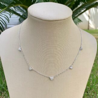 Colar Mini Corações Cravejado de Zircônias Prata 925