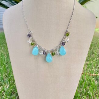 Colar Cristal Água Marinha Prata 925