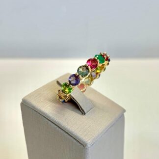 Anel com Zircônias coloridas com Banhado de Ouro 18k