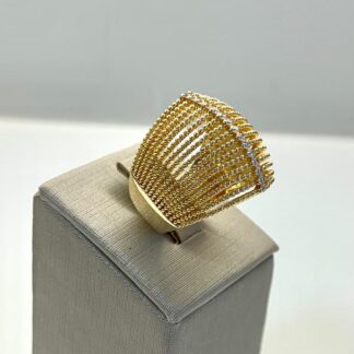 Anel 15 Fileiras com Mini Esferas e Zircônias em Prata 925 com Banho de Ouro 18k