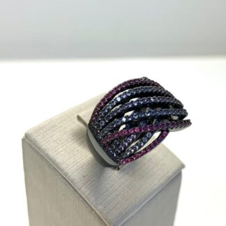 Anel 5 Fileiras Cravejadas de Zircônias Coloridas em Ródio Negro