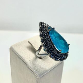 Anel Gota Turmalina Cravejada de Zircônias Negras em Ródio Negro