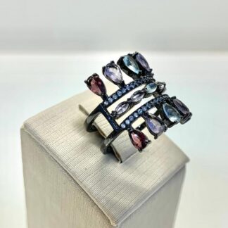 Anel Topázio Azul em Ródio Negro