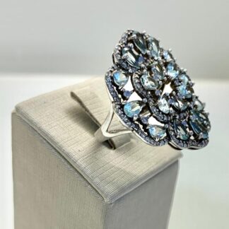 Anel Cristal de Água Marinha em Ródio