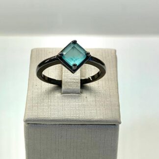 Anel Losango de Cristal Paraíba em Ródio Negro