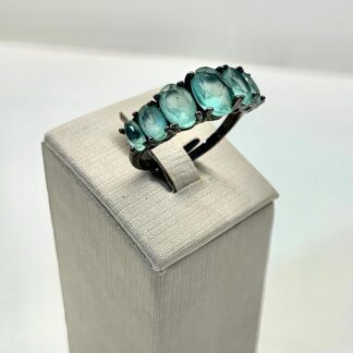 Anel Regulável de Cristal Paraíba em Ródio Negro