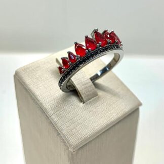 Anel Zircônias Rubi Cravejado de Zircônias Negras em Ródio Negro