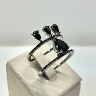 Anel Gotas com Zircônia Negra de Ródio Negro