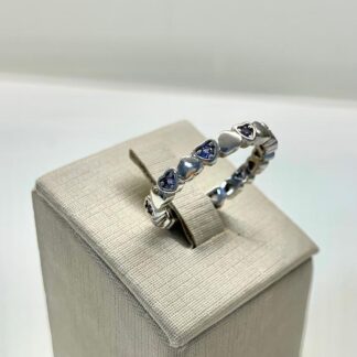 Anel Mini Corações Zircônia Azul Prata 925