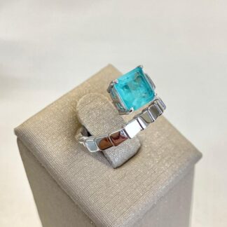 Anel Placas com Pedra Esmeralda Colombiana Prata 925