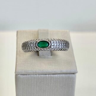 Anel Esmeralda Cravejado Zircônias Prata 925