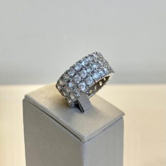 Anel Zircônias 3 Fileiras Prata 925