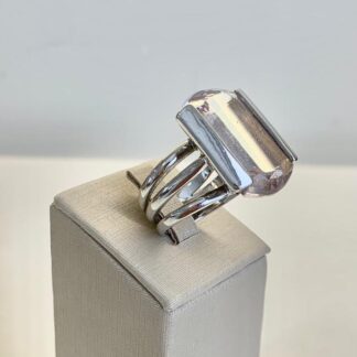 Anel Quartzo Rosa de Ródio Branco