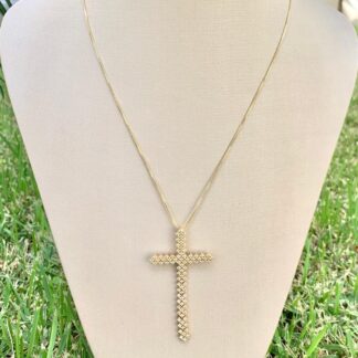 Colar Crucifixo Cravejado Zircônias Banhado Ouro 18k