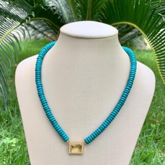 Colar Pedra Natural Turquesa Africana Banhado Ouro 18k