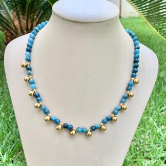 Colar Pedra Natural Apatita Banhado Ouro 18k