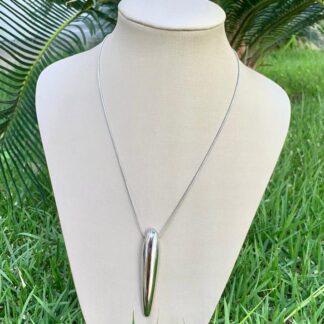 Colar Gota Alongada Ródio Branco