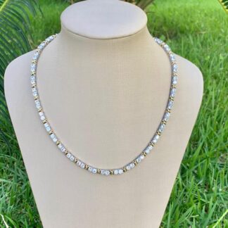 Colar Riviera 45cm com Detalhe X Banhado a Ouro de Ródio Branco