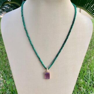 Colar Malaquita com Ametista Banhado a Ouro18k