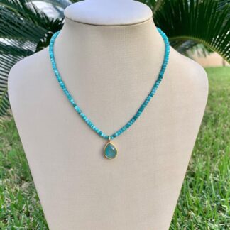 Colar Amazonita com Gota Topázio Banhado Ouro 18k