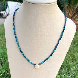 Colar Pedra Crisocola com Amazonita Bege Banhado a Ouro 18k