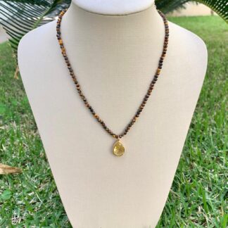 Colar Olho de Tigre com Gota Green Gold Banhado a Ouro 18k