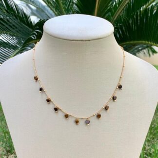 Colar Coração Olho de Tigre Banhado a Ouro 18k