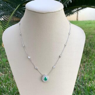 Colar Gota Esmeralda 5mm Pizza Baguetado com Ponto de Luz em Prata 925