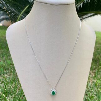 Colar Gota Esmeralda com Zircônias em Prata 925