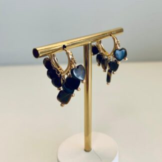 Argola com Corações de Olho de Tigre Banhado a Ouro18k