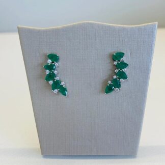 Brinco Ear Cuff com Gotas de Esmeralda em Prata 925