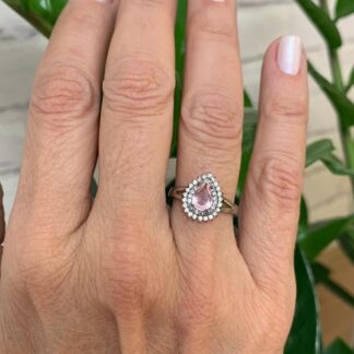 Anel Gota Zircônia Rosa Ródio Branco