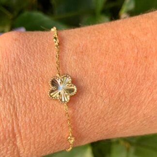 Pulseira Trevo com Ponto de Luz em Prata 925 com Banho de Ouro18k