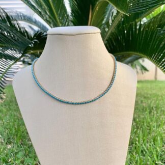 Colar Cristal Turquesa Banhado a Ouro18k