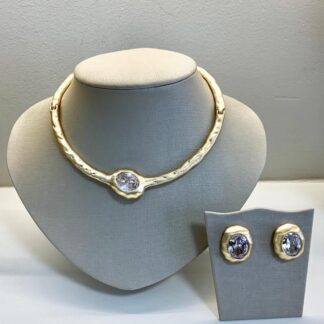 Conjunto Escovado com Zircônia Banhado a Ouro18k