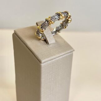 Anel de Ródio com Detalhe X Banhado a Ouro18k