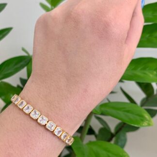 Pulseira Riviera Quadrada Banhada a Ouro 18k