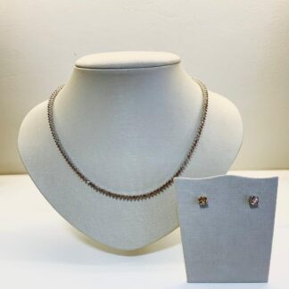 Conjunto Brinco e Colar Riviera Chocolate em Ródio Branco