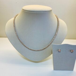 Conjunto Brinco e Colar Riviera de Morganita em Ródio Branco