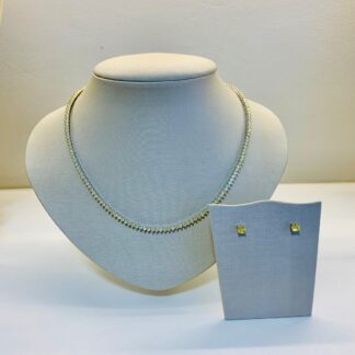 Conjunto Brinco e Colar Riviera Yelow Fancy em Ródio Branco