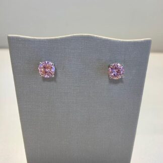 Brinco Quadrado Rosa em Ródio Branco