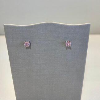 Brinco Quadrado Rosa P em Ródio Branco