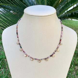 Colar Turmalina Rosa com Corações em Cristal Banhado Ouro18k
