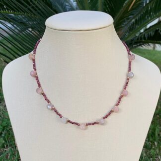 Colar Granada com Turmalina Rosa Banhado Ouro18k